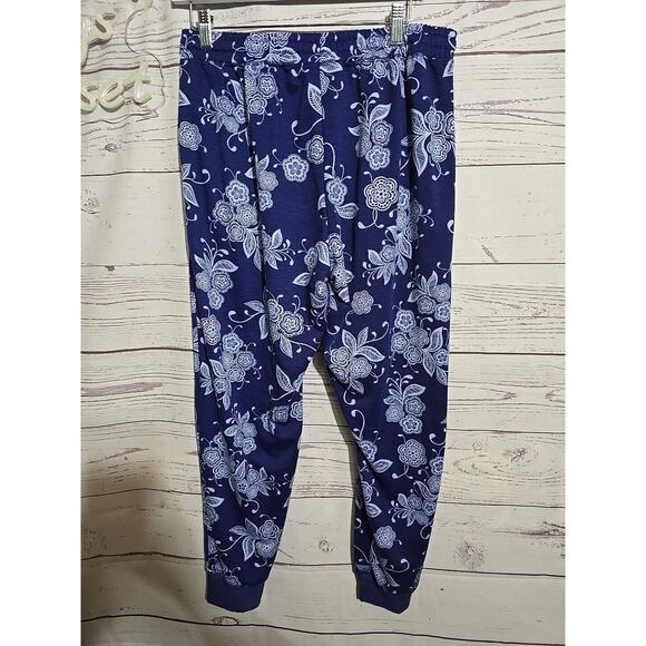 LuLaRoe Blue Floral Print High Rise Athleisure Jogger Pants Womans Size Large - Picture 2 of 4